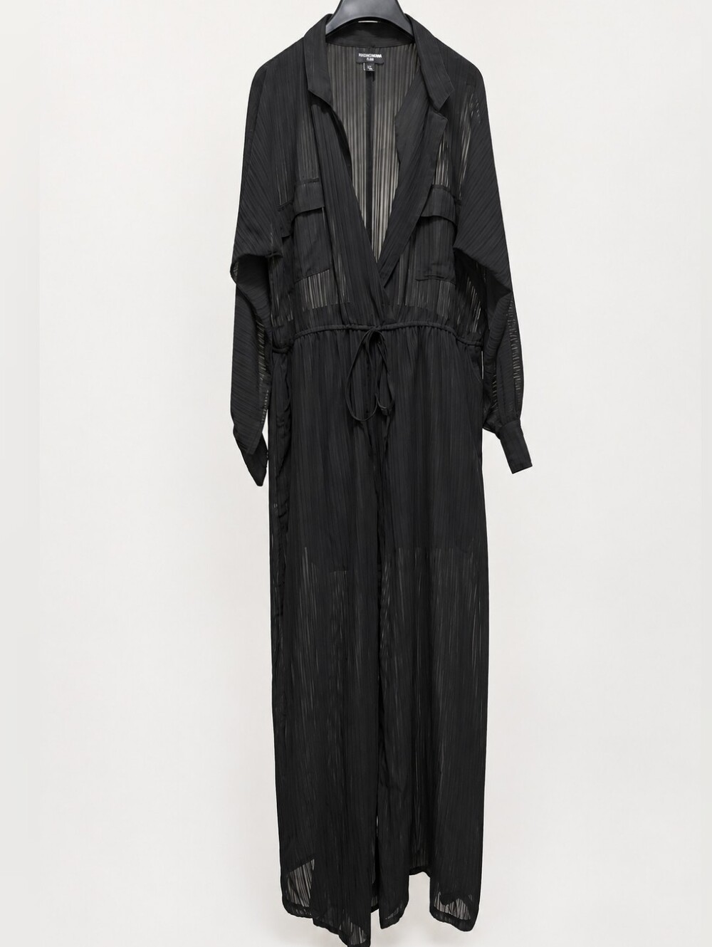 PrettyLittleThing Plus Jumpsuit Black Sheer Stripe Wide Leg Glam US 14 - Picture 2 of 16